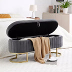 Okak 50IN Pouf de rangement ovale avec pieds en métal doré, banc d'entrée rembourré, banc de rangement de bout de lit pour chambre, salon