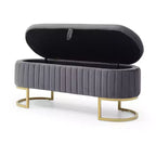 Okak 50IN Pouf de rangement ovale avec pieds en métal doré, banc d'entrée rembourré, banc de rangement de bout de lit pour chambre, salon