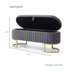 Okak 50IN Pouf de rangement ovale avec pieds en métal doré, banc d'entrée rembourré, banc de rangement de bout de lit pour chambre, salon