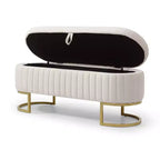 Okak 50IN Pouf de rangement ovale avec pieds en métal doré, banc d'entrée rembourré, banc de rangement de bout de lit pour chambre, salon