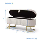 Okak 50IN Pouf de rangement ovale avec pieds en métal doré, banc d'entrée rembourré, banc de rangement de bout de lit pour chambre, salon