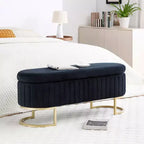 Okak 50IN Pouf de rangement ovale avec pieds en métal doré, banc d'entrée rembourré, banc de rangement de bout de lit pour chambre, salon