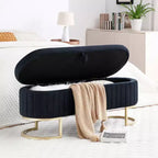 Okak 50IN Pouf de rangement ovale avec pieds en métal doré, banc d'entrée rembourré, banc de rangement de bout de lit pour chambre, salon