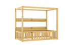 Lit au sol Bellemave avec baldaquin, barrières de sécurité et étagères, cadre de lit au sol en bois massif avec porte et Montessori pour enfants, aucun sommier tapissier requis