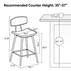 Tabourets de bar Dyonery hauteur comptoir 65 cm, en similicuir avec dossier, imperméables et cadre en métal robuste pour îlot de cuisine, gris rustique