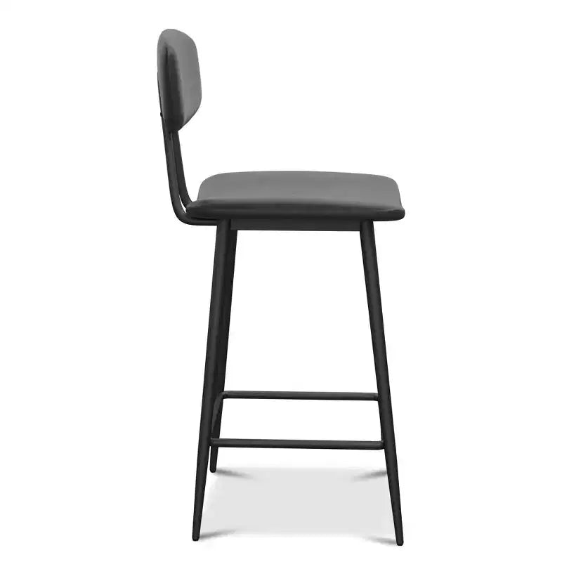 Tabourets de bar Dyonery hauteur comptoir 65 cm, en similicuir avec dossier, imperméables et cadre en métal robuste pour îlot de cuisine, gris rustique