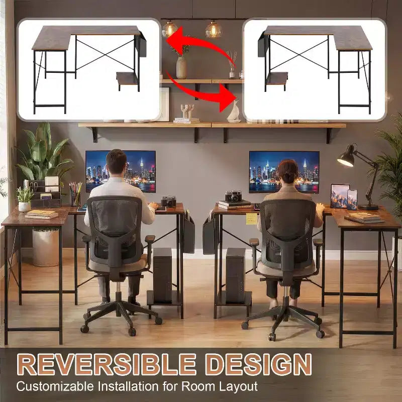 BestMassage Bureau d'ordinateur moderne en L pour bureau à domicile, bureau de jeu robuste avec support CPU et sac de rangement
