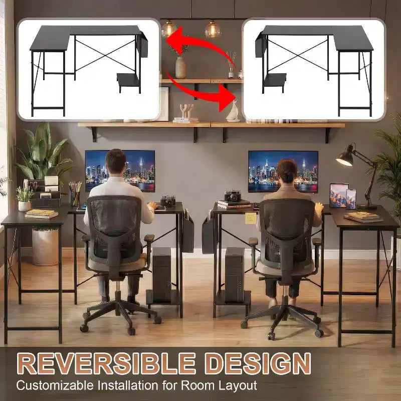 BestMassage Bureau d'ordinateur moderne en L pour bureau à domicile, bureau de jeu robuste avec support CPU et sac de rangement