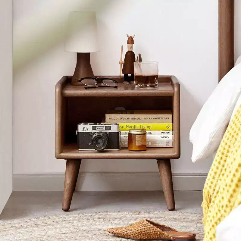 MAYEERTY Table de chevet en hêtre massif avec rangement ouvert Meuble de chevet pour chambre à coucher et salon