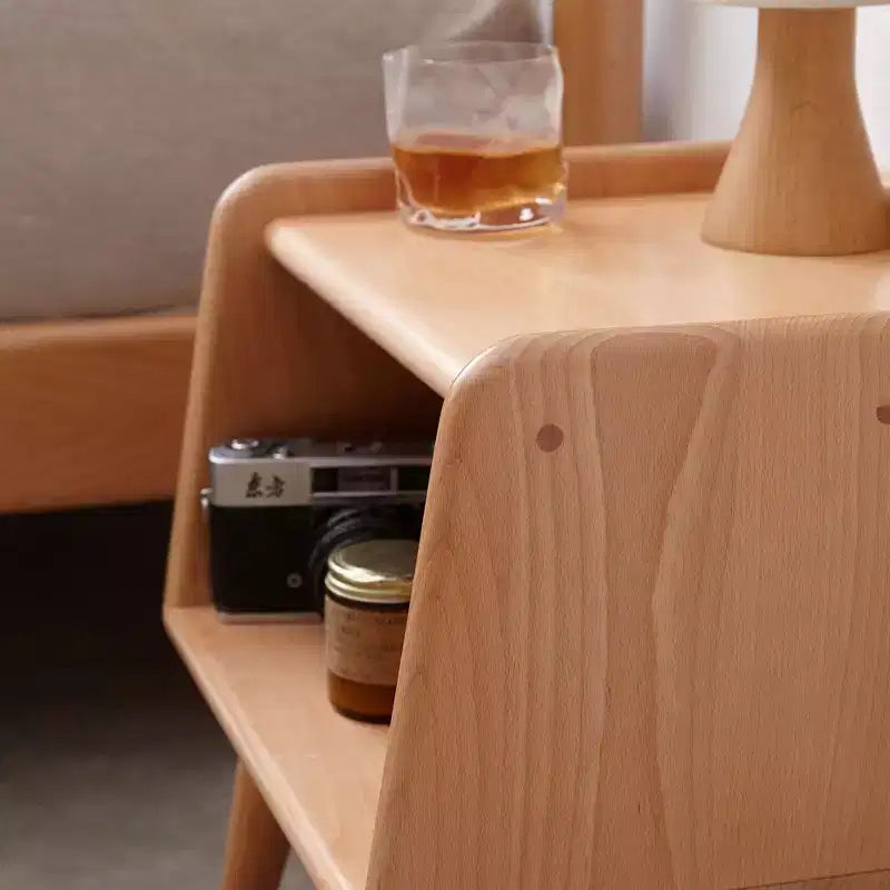 MAYEERTY Table de chevet en hêtre massif avec rangement ouvert Meuble de chevet pour chambre à coucher et salon