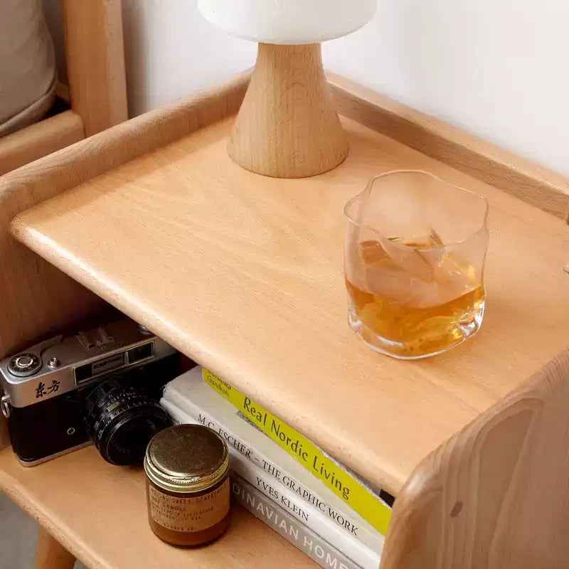 MAYEERTY Table de chevet en hêtre massif avec rangement ouvert Meuble de chevet pour chambre à coucher et salon