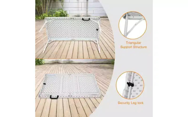 Table pliante, Table pliante portable en plastique robuste avec poignée, pieds antidérapants, imperméable, facile à nettoyer, hauteur réglable, pliable