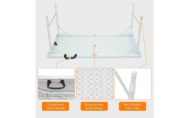 Table pliante, Table pliante portable en plastique robuste avec poignée, pieds antidérapants, imperméable, facile à nettoyer, hauteur réglable, pliable