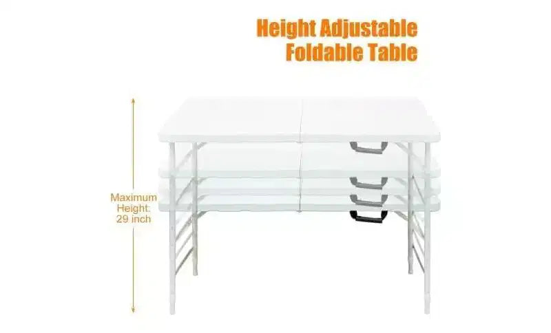 Table pliante, Table pliante portable en plastique robuste avec poignée, pieds antidérapants, imperméable, facile à nettoyer, hauteur réglable, pliable
