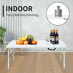 Table pliante, Table pliante portable en plastique robuste avec poignée, pieds antidérapants, imperméable, facile à nettoyer, hauteur réglable, pliable