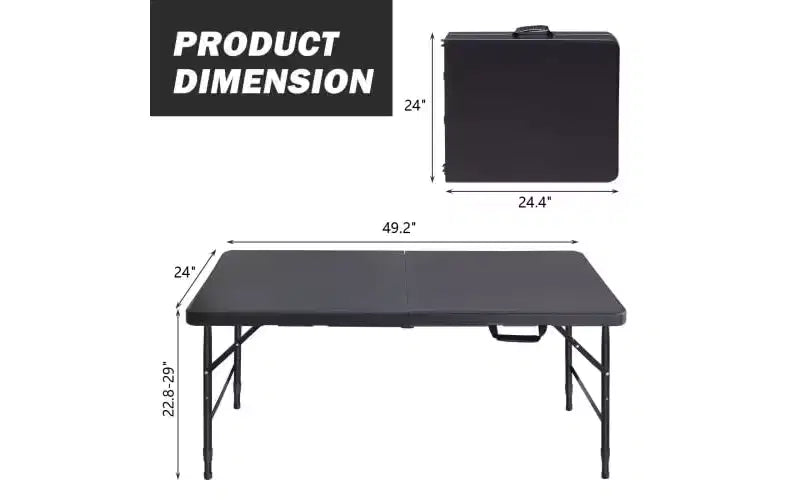 Table pliante, Table pliante portable en plastique robuste avec poignée, pieds antidérapants, imperméable, facile à nettoyer, hauteur réglable, pliable