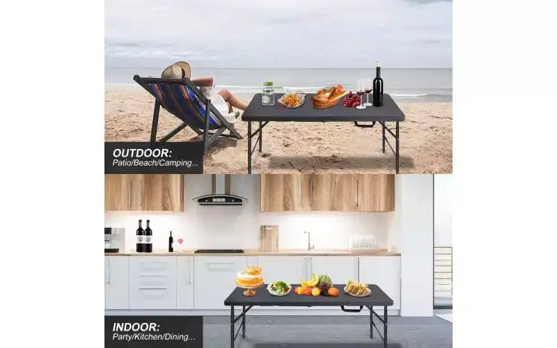 Table pliante, Table pliante portable en plastique robuste avec poignée, pieds antidérapants, imperméable, facile à nettoyer, hauteur réglable, pliable