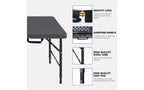 Table pliante, Table pliante portable en plastique robuste avec poignée, pieds antidérapants, imperméable, facile à nettoyer, hauteur réglable, pliable