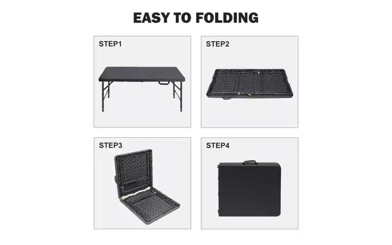 Table pliante, Table pliante portable en plastique robuste avec poignée, pieds antidérapants, imperméable, facile à nettoyer, hauteur réglable, pliable