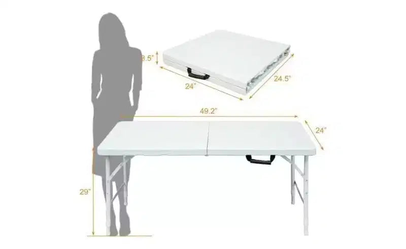 Table pliante, Table pliante portable en plastique robuste avec poignée, pieds antidérapants, imperméable, facile à nettoyer, hauteur réglable, pliable