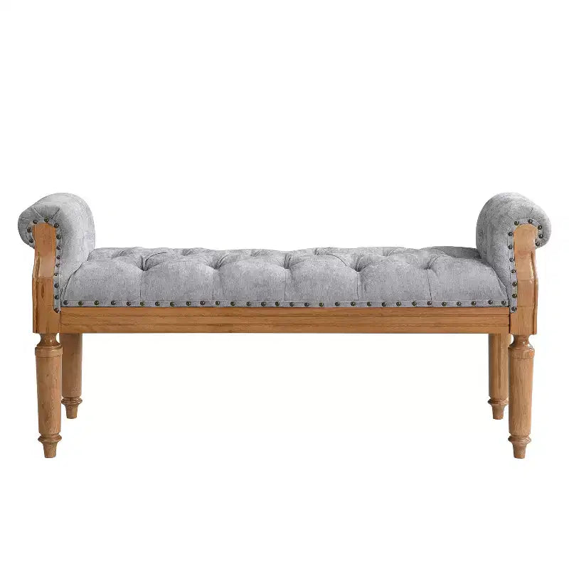 Banc capitonné Christopher Knight Home Lena de style mi-siècle moderne en bois d'hévéa et tissu, avec accoudoirs arrondis