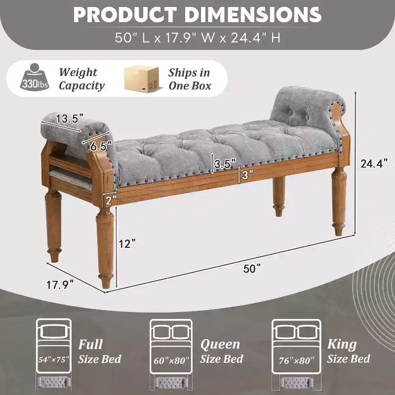 Banc capitonné Christopher Knight Home Lena de style mi-siècle moderne en bois d'hévéa et tissu, avec accoudoirs arrondis