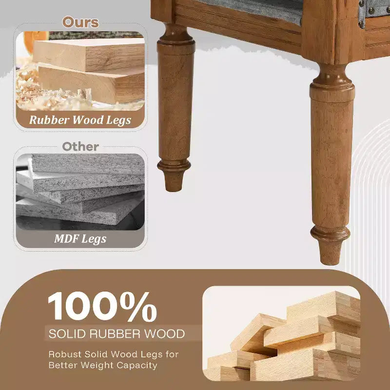 Banc capitonné Christopher Knight Home Lena de style mi-siècle moderne en bois d'hévéa et tissu, avec accoudoirs arrondis