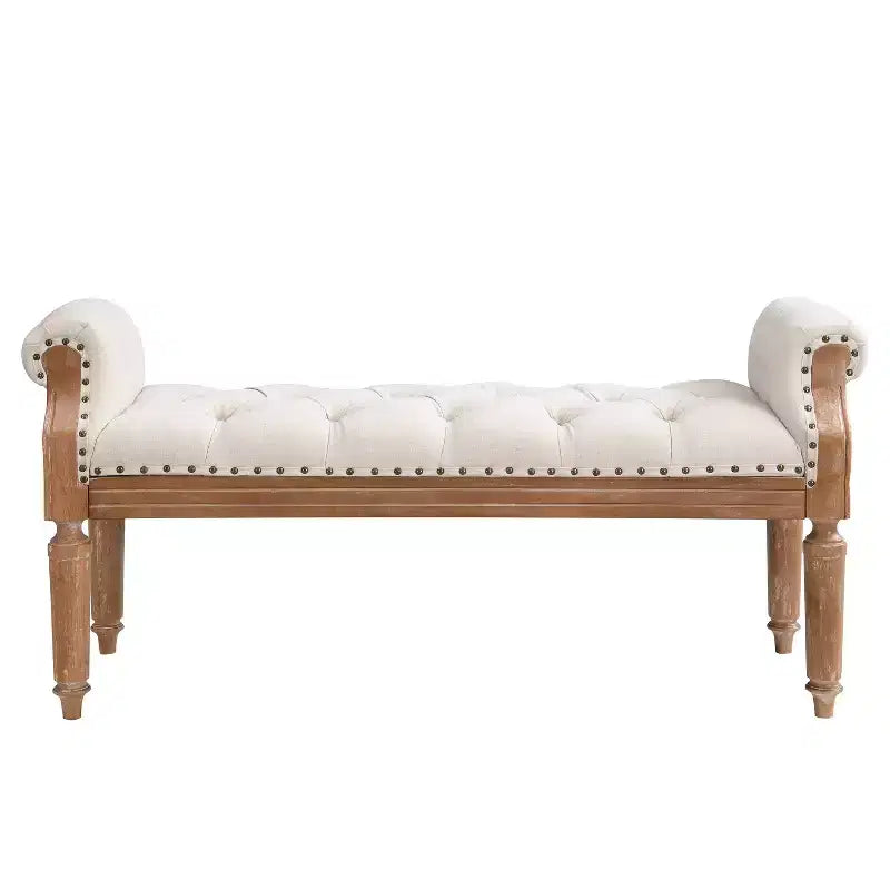 Banc capitonné Christopher Knight Home Lena de style mi-siècle moderne en bois d'hévéa et tissu, avec accoudoirs arrondis