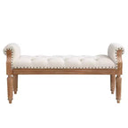 Banc capitonné Christopher Knight Home Lena de style mi-siècle moderne en bois d'hévéa et tissu, avec accoudoirs arrondis