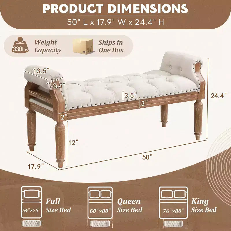 Banc capitonné Christopher Knight Home Lena de style mi-siècle moderne en bois d'hévéa et tissu, avec accoudoirs arrondis