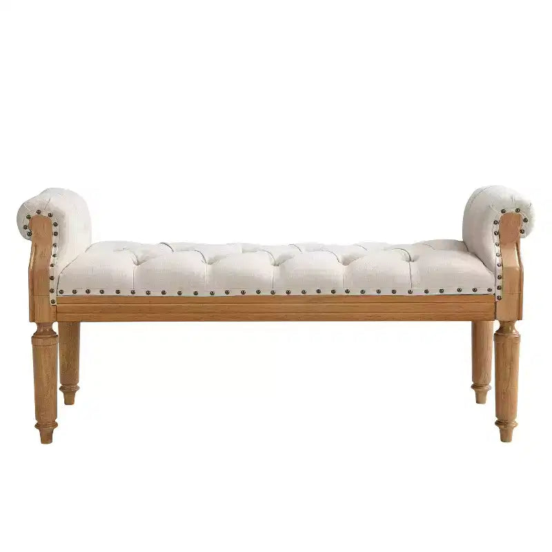 Banc capitonné Christopher Knight Home Lena de style mi-siècle moderne en bois d'hévéa et tissu, avec accoudoirs arrondis