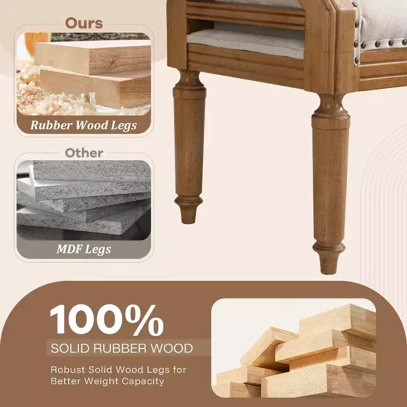 Banc capitonné Christopher Knight Home Lena de style mi-siècle moderne en bois d'hévéa et tissu, avec accoudoirs arrondis