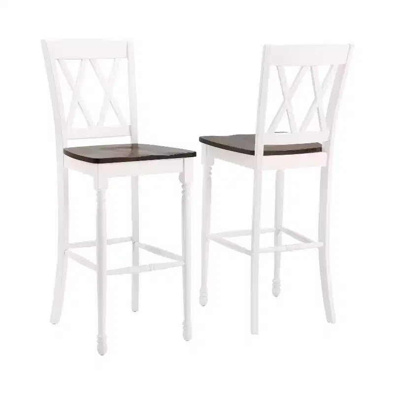 Set of 2 Shelby Barstools Distressed White - Crosley: Molded Wood Seat, Rubberwood Legs, Armless Design