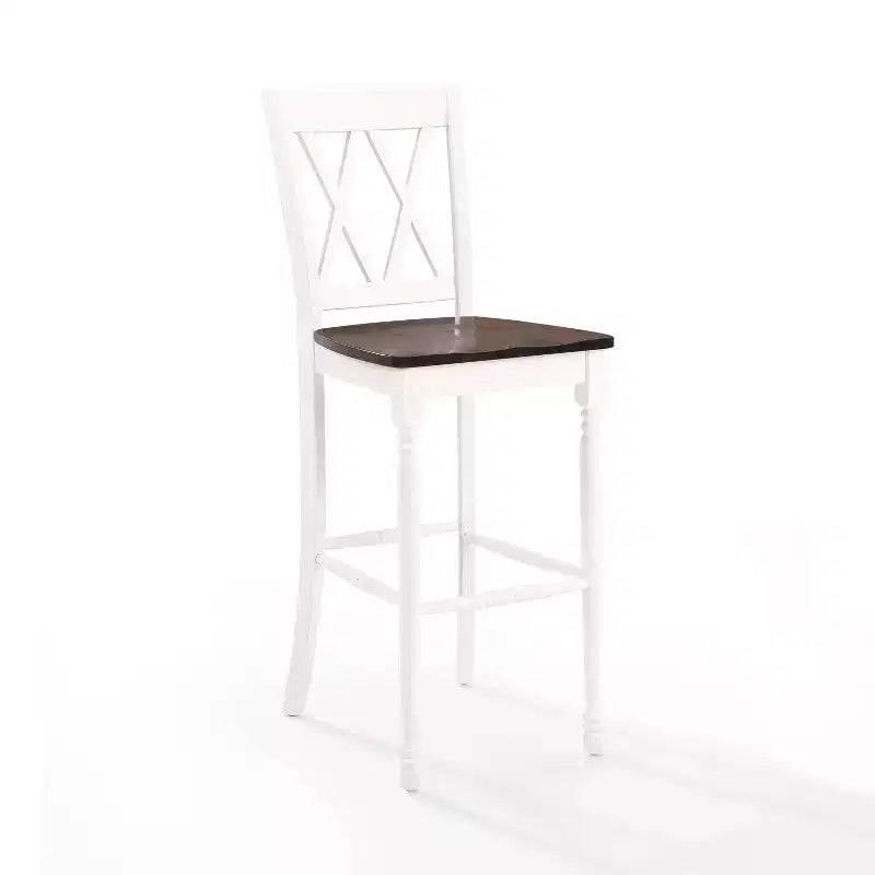 Lot de 2 tabourets de bar Shelby Blanc vieilli - Crosley : Assise en bois moulé, pieds en hévéa, sans accoudoirs