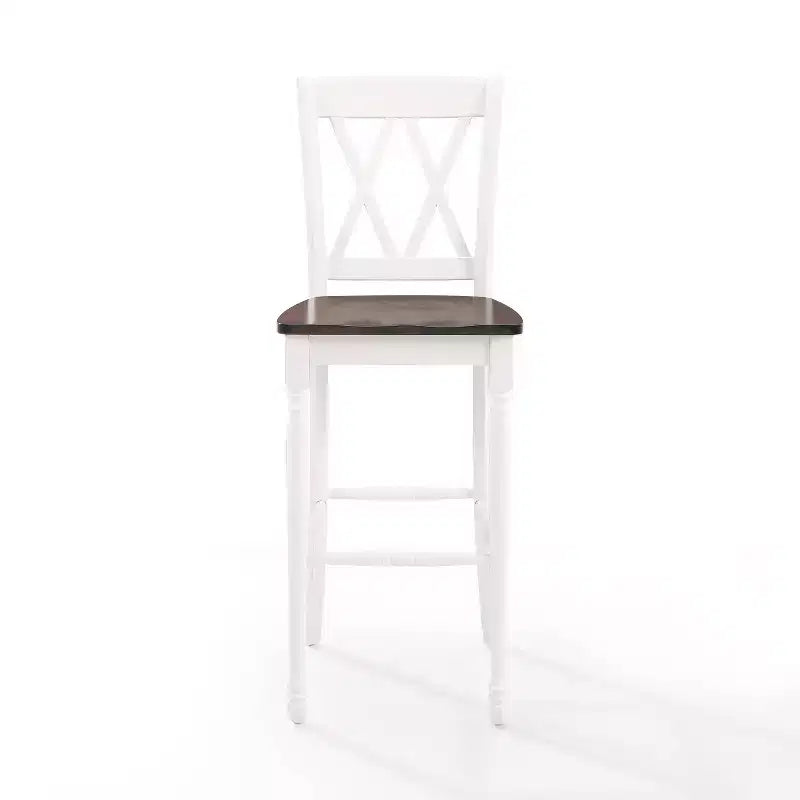 Lot de 2 tabourets de bar Shelby Blanc vieilli - Crosley : Assise en bois moulé, pieds en hévéa, sans accoudoirs