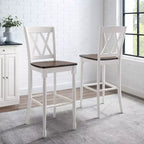 Lot de 2 tabourets de bar Shelby Blanc vieilli - Crosley : Assise en bois moulé, pieds en hévéa, sans accoudoirs