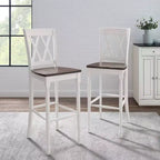 Lot de 2 tabourets de bar Shelby Blanc vieilli - Crosley : Assise en bois moulé, pieds en hévéa, sans accoudoirs