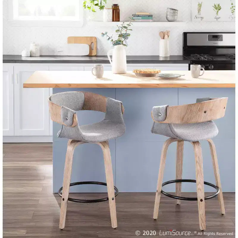 Lot de 2 tabourets de bar rembourrés Elisa hauteur comptoir Gris/Blanc délavé - Lumisource
