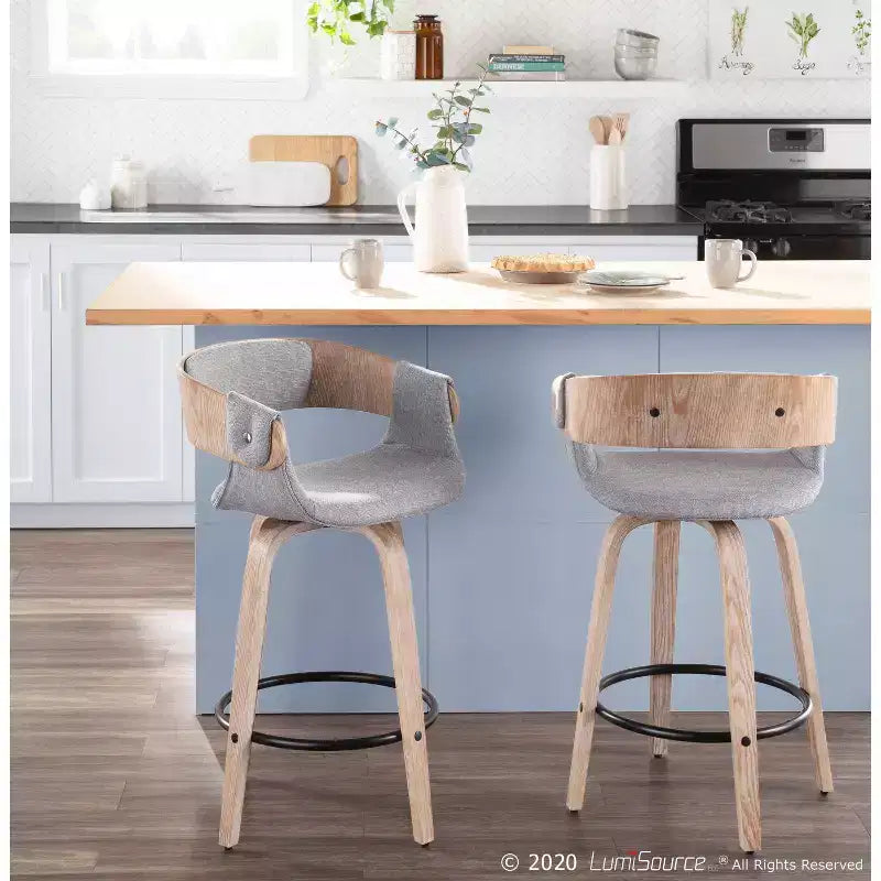 Lot de 2 tabourets de bar rembourrés Elisa hauteur comptoir Gris/Blanc délavé - Lumisource