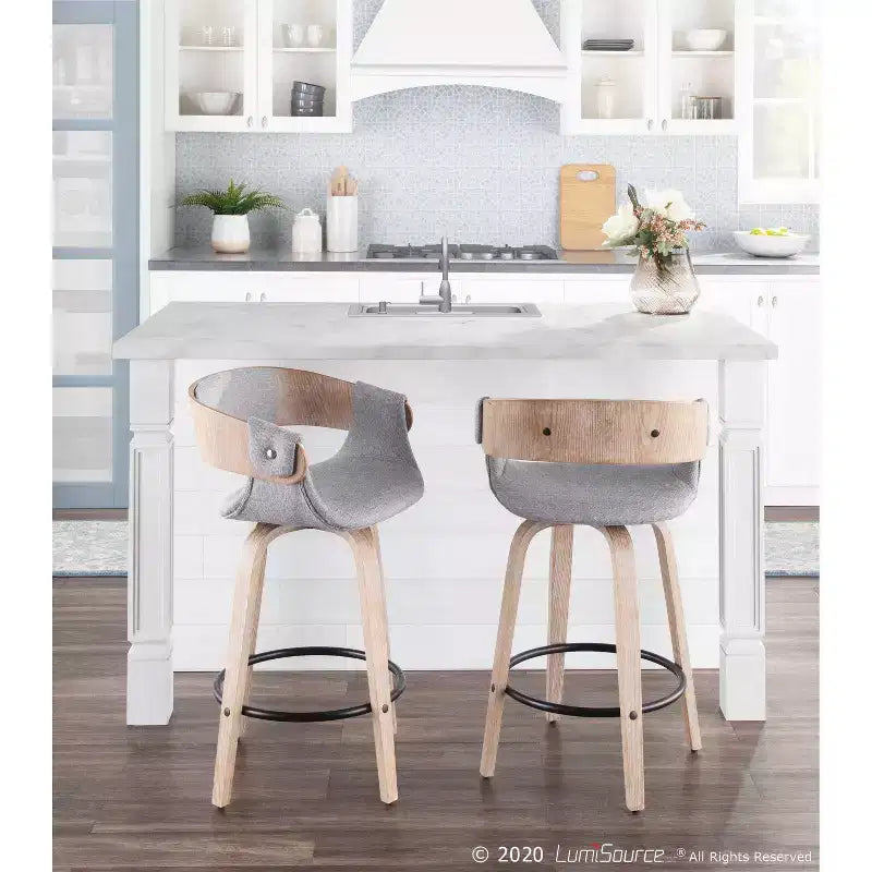 Lot de 2 tabourets de bar rembourrés Elisa hauteur comptoir Gris/Blanc délavé - Lumisource