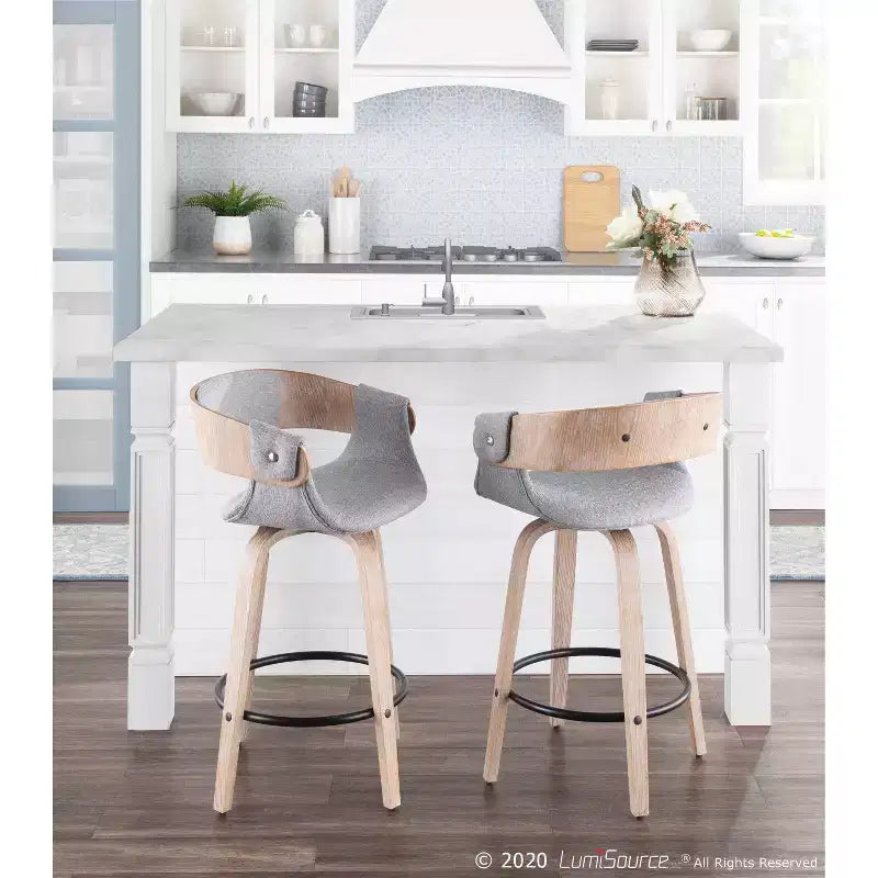 Lot de 2 tabourets de bar rembourrés Elisa hauteur comptoir Gris/Blanc délavé - Lumisource