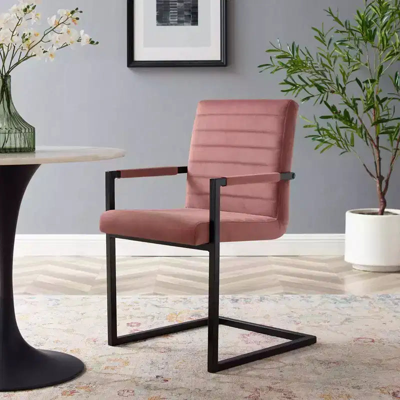 Modway Set of 2 Savory Dining Performance Velvet Armchairs Dusty Rose: Metal Legs, No Assembly Required, Modern Style