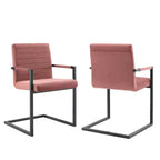 Set of 2 Savory Dining Performance Velvet Armchairs, Dusty Rose, Metal Legs, No Assembly Required