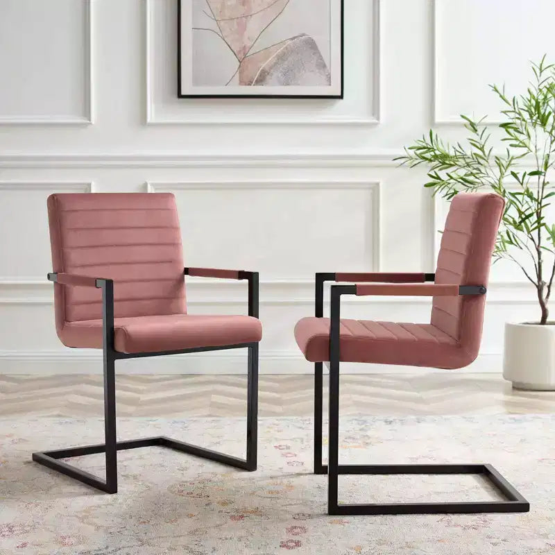 Set of 2 Savory Dining Performance Velvet Armchairs, Dusty Rose, Metal Legs, No Assembly Required
