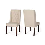 Christopher Knight Home Set of 2 Blount Wooden Dining Chairs with Fabric Cushions Beige/Natural Finish: Birch Frame, Tufted Back