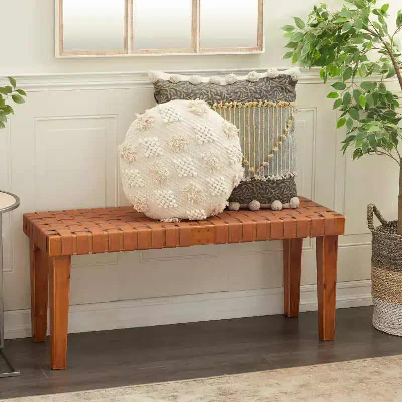 Rustic Birch Wood Bench Brown - Olivia & May: Decorative, No Assembly, Indoor, 250 lbs Capacity