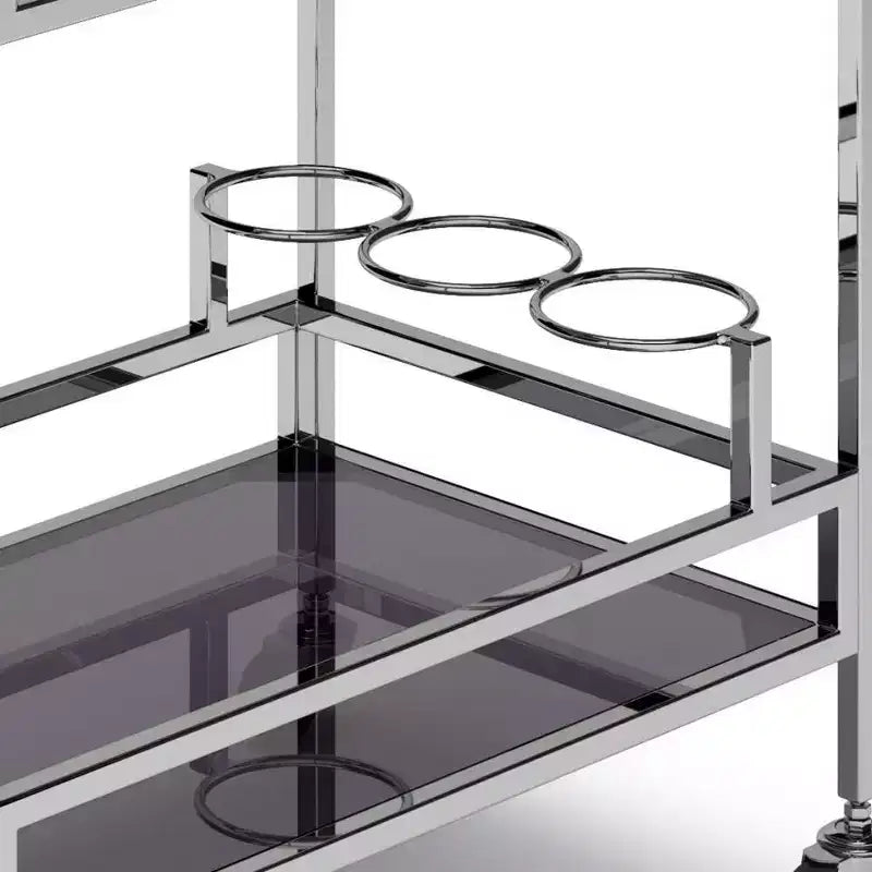 Chariot de bar WyndenHall Snell Chrome : verre et acier modernes, étagère fixe, utilisation en intérieur, capacité de 45 kg