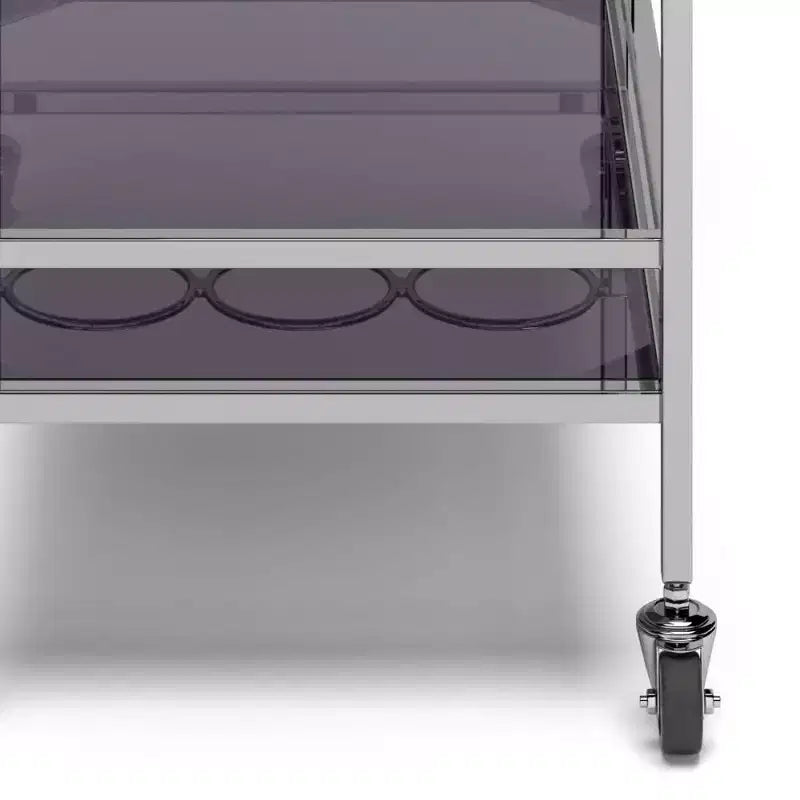 Chariot de bar WyndenHall Snell Chrome : verre et acier modernes, étagère fixe, utilisation en intérieur, capacité de 45 kg