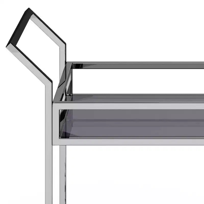 Chariot de bar WyndenHall Snell Chrome : verre et acier modernes, étagère fixe, utilisation en intérieur, capacité de 45 kg