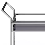 Chariot de bar WyndenHall Snell Chrome : verre et acier modernes, étagère fixe, utilisation en intérieur, capacité de 45 kg
